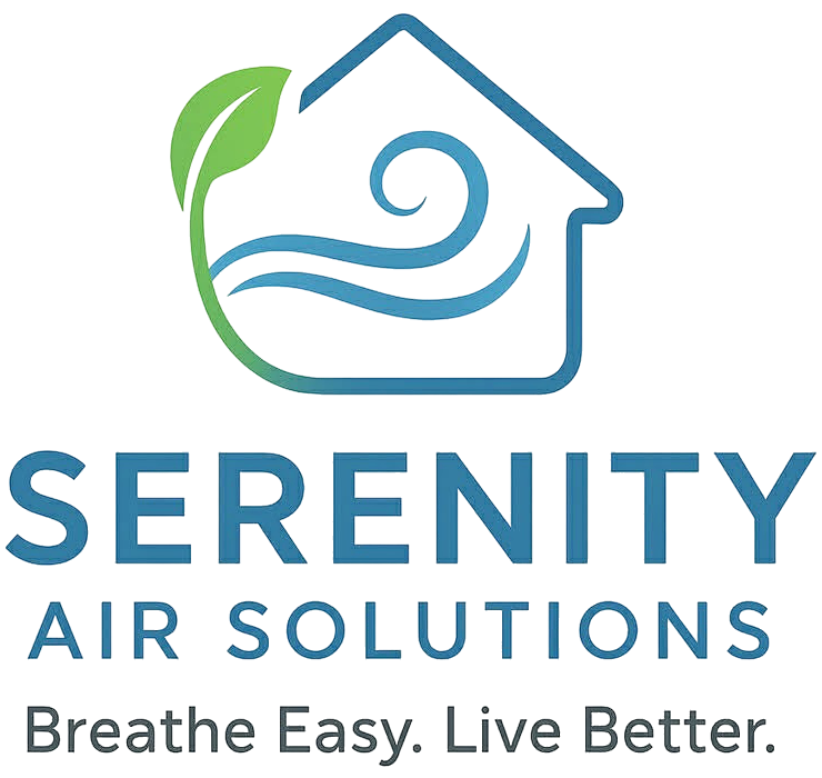 Serenity Air Solutions logo with house and leaf icon.